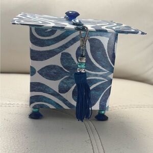 Blue and White Decorative Box with Tassel